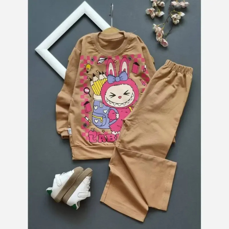 ست هودی شلوار بچگانه لبوبو طرح مدادی پنبه دورس لاکرا دار سایز 40 تا 55