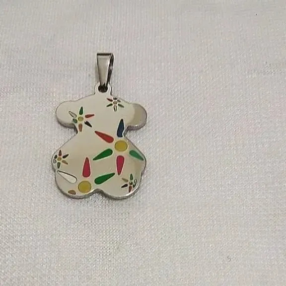 پلاک زنانه استیل طرح خرس فانتزی رنگ ثابت ضدحساسیت سفید کوچک