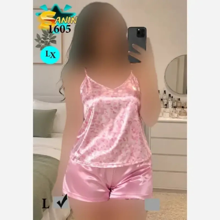 ست لباس خواب سه تیکه ساتن تاپ و شلوارک سایز 36 تا 46