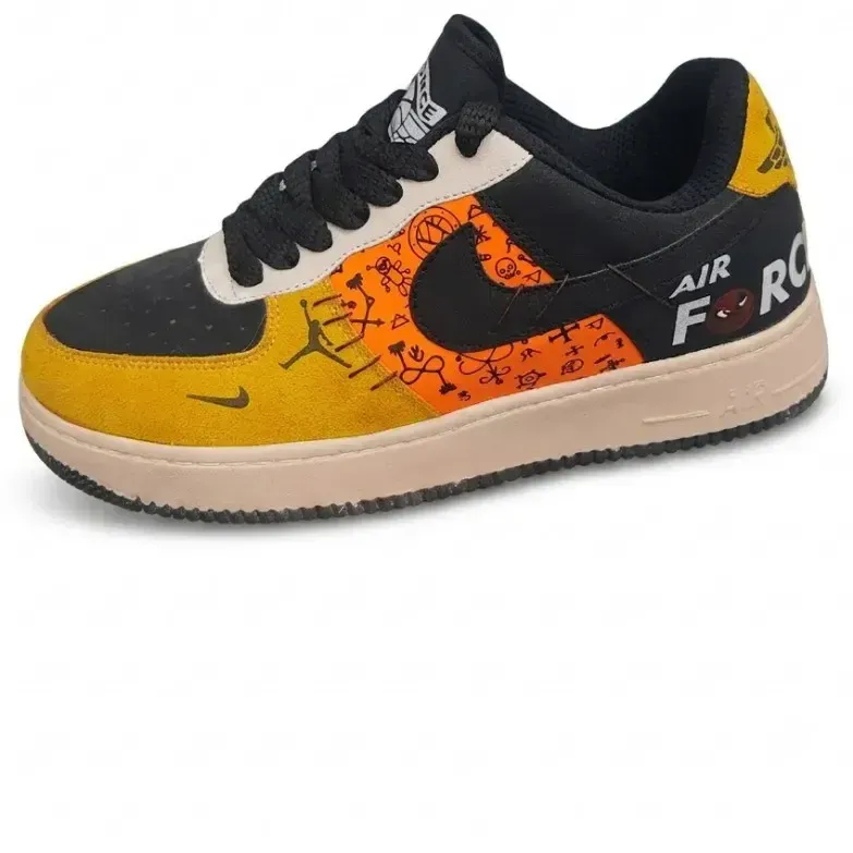 کفش اسپرت زنانه نایک وودو ایر فورس رنگ مشکی نارنجی زرد سایز 37 تا 40