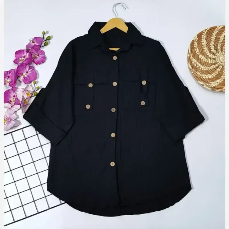 مانتو جیب صلیبی مدل فریبا جنس آیوا رنگ مشکی فری سایز