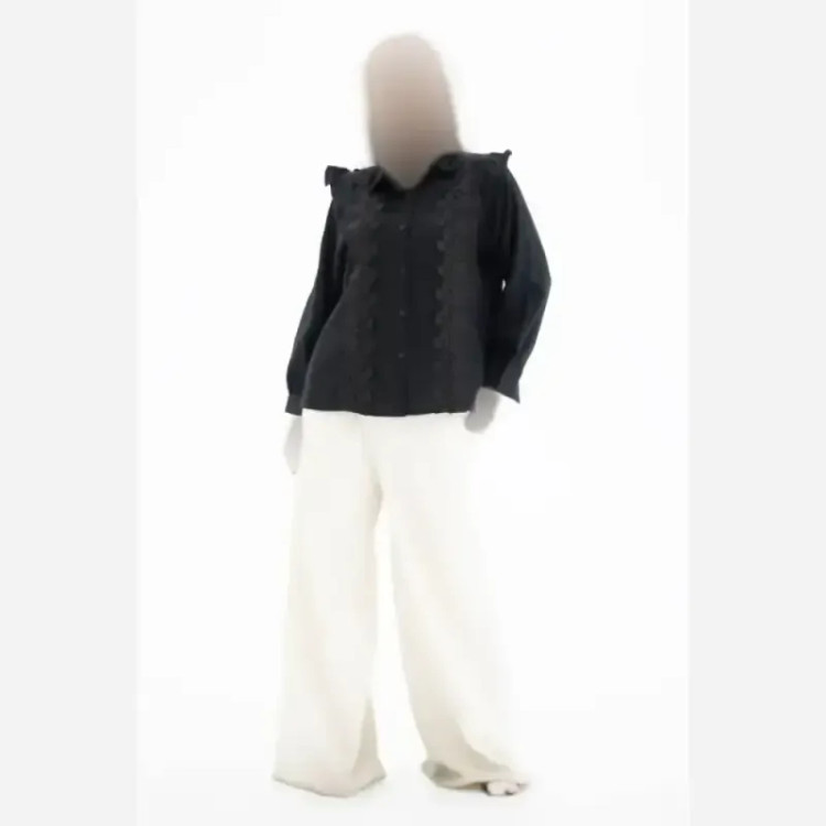 شومیز محرمی کرسپو فری سایز رنگ مشکی مدل گلچین