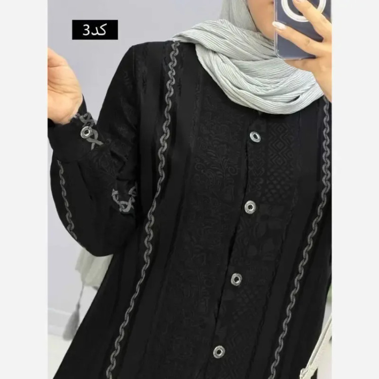 مانتو بلند زنانه کرپ ژاکارد رنگ مشکی سایز بزرگ