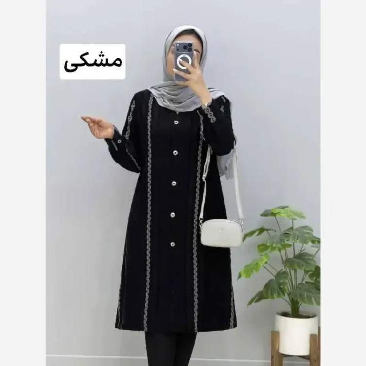 مانتو بلند زنانه کرپ ژاکارد رنگ مشکی سایز بزرگ